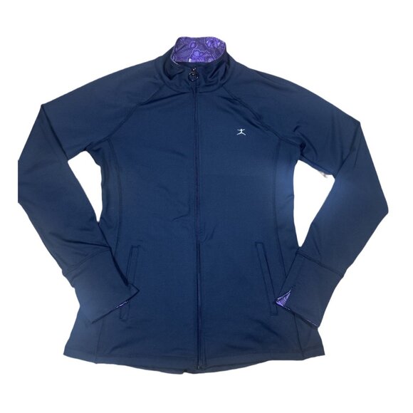 Danskin Black Full Zip Track Jacket – Purple Paisley Collar & Cuffs (Size M) - Picture 1 of 6